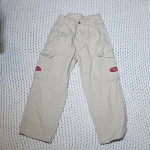SHEIN Beige Straight Leg Cargo Pants with Red Patch